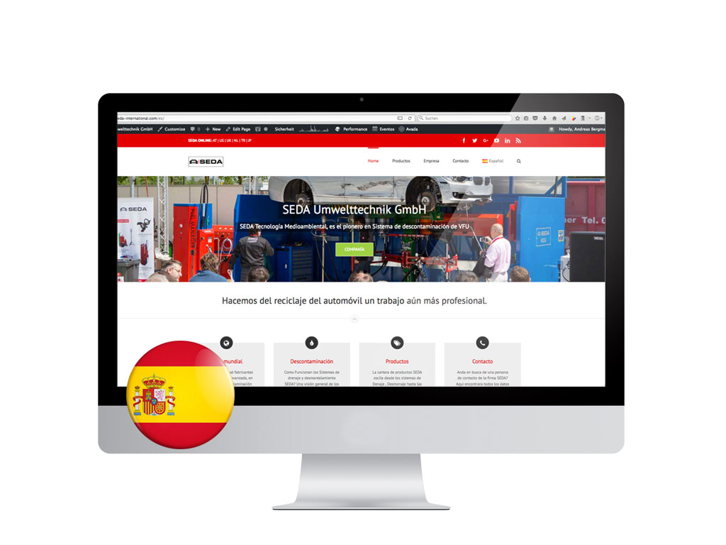 ES website screen - SEDA Website auf Spanisch verfügbar